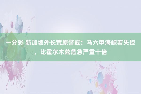 一分彩 新加坡外长荒原警戒：马六甲海峡若失控，比霍尔木兹危急严重十倍